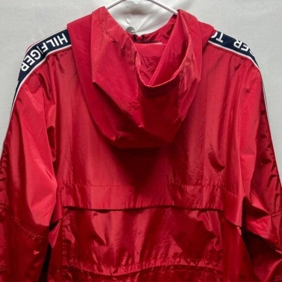 Tommy Hilfiger Jacket Women's XL Crimson Red Hooded Full Zip Windbreaker Coat EC - Picture 6 of 16